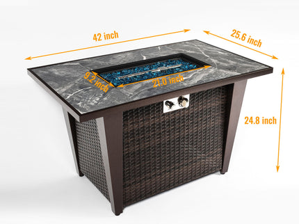 Fire Pit Table, Glass Wind Guard And Rain Cover, Lid - Brown