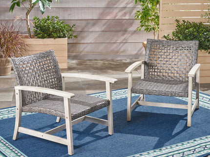Outdoor Club Chair With Rattan Cover And Acacia Wood Frame - Gray
