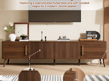 TV Stand For TVs Up To 85" With Fluted Door, Cable Management, Soft-Closing Hinges - Walnut