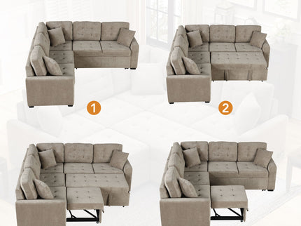 L-Shape Sofa Bed Pull-Out Sleeper Sofa With Wheels, USB Ports, Power Sockets For Living Room