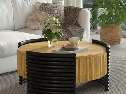 Modern Colorblocked Striped Coffee Table With Flip Top Storage