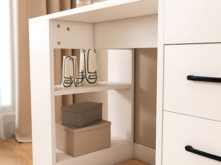 Computer Desk With 4 In 1 Socket & 3 Drawers, 4 Tier Shelves