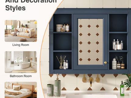 Wall Mounted Medicine Cabinet With Mirror, Storage Cabinet Featuring 6 Open Shelves And Adjustable Interior