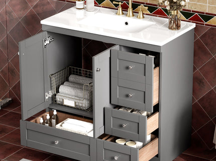 Shaker Free Standing Bathroom Vanity Cabinet With Sink, Soft Close Drawers, Soft Close Doors