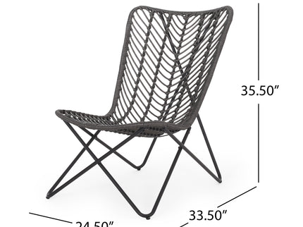 Outdoor Wicker Chair With Geometric Cross Base, (Set of 2) - Gray