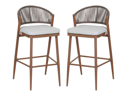 Outdoor Bar Height Metal Frame Counter Stools With Scallop Shaped Backrest & Water Resistant Cushions