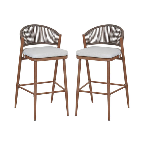 Outdoor Bar Height Metal Frame Counter Stools With Scallop Shaped Backrest & Water Resistant Cushions