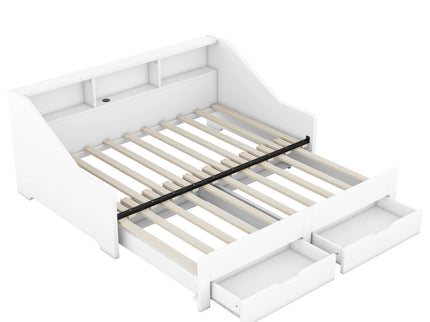 Daybed Frame With Storage Bookcases, 2 Drawers, Charging Station