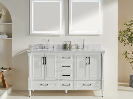 Freestanding Double Bathroom Vanity With Extra Black Handles - White