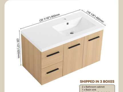 Wall Mounted Floating Bathroom Vanity With Sink, Door & Drawers Modular Cabinet
