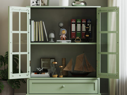 Minimalist Buffet Cabinet With Double Glass Doors And Drawer