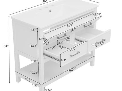 Bathroom Vanity With Ceramic Sink, Tip Out Tray & 2 Full Extension Drawers