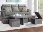 Gray / 5 Pc. Coffe Table, 4 Storage Stools