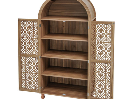 Tall Kitchen Pantry Cabinet With Hollow Carved Doors Adjustable Shelves Versatile Storage Cabinet For Kitchen - Walnut