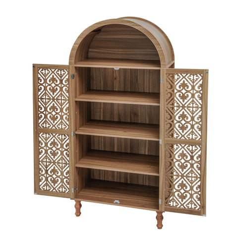 Tall Kitchen Pantry Cabinet With Hollow Carved Doors Adjustable Shelves Versatile Storage Cabinet For Kitchen - Walnut