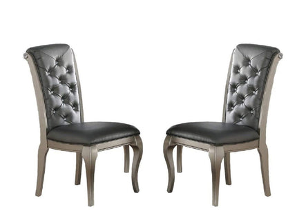 Rectangle Dining Table With Glass Top And 6 Tufted Back Chairs - Gray / Silver