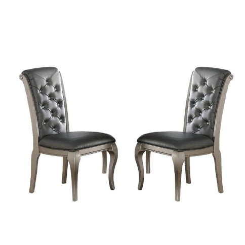 Rectangle Dining Table With Glass Top And 6 Tufted Back Chairs - Gray / Silver