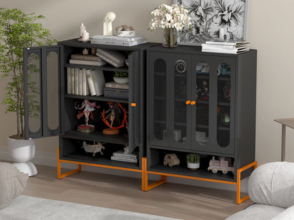 Modern Metal Shoe Cabinet With DoublebSided Doors And Adjustable Partitions