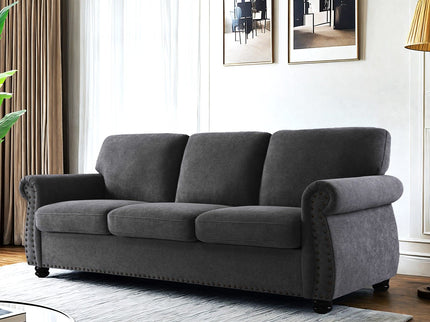 Soft Sofa, Upholstered 3 Seater Couch With High Density Foam, Loose Back Cushions And Turned Legs