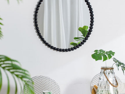 Circle Mirror With Metal Beaded Frame, Wall Mirror For Living Room Bedroom Entryway - Black