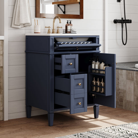 Bathroom Vanity With Top Sink, Storage Cabinet With 2 Drawers And Tip-Out Drawer