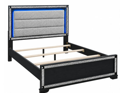 Soulmarie - Bed With LED Lighting And Padded Headboard