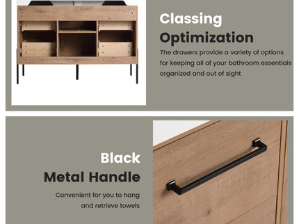 48" Freestanding Bathroom Vanity With Sink, Soft Close Cabinet Doors, 4 Drawers - Imitative Oak