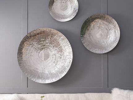 Textured Oversized Disc, Wall Decor For Living Room (Set of 3) - Silver