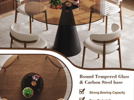 Round Dining Table - Black / Brown - Tempered Glass