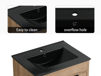 48" Freestanding Bathroom Vanity With Sink And 2 Storage Cabinets, Soft Closing Door - Glossy White / Imitative Oak