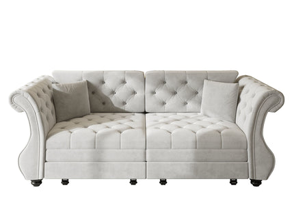 Oversized Chesterfield Pull Out Sofa Bed, Roll Arm Couch With Flower Tufting For Living Room