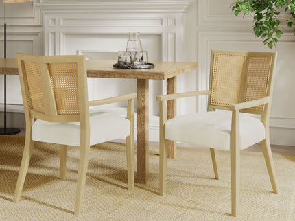 Mid Century Modern Arm Dining Chairs With Rattan Backrest