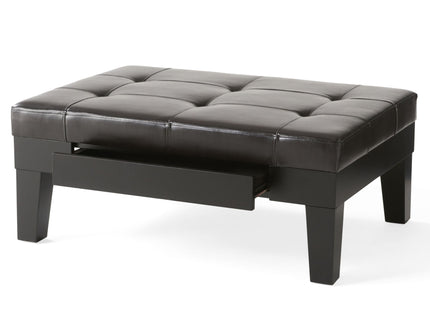 Chatham - Ottoman With Drawer Leather Storage Solution - Dark Coffee