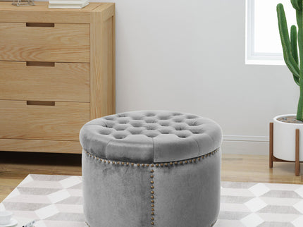 Elegant Round Ottoman Footstool With Studded Rim