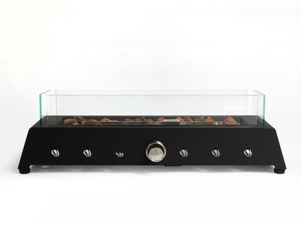 Tabletop, Propane Gas Fire Pit With Quick Connect Joint, Glass Wind Guard And Lava Rock, Outdoor, Portable - Black