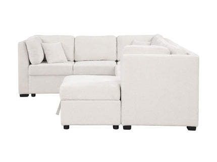 U-Shaped Sectional Sofa Pull Out Sofa Bed With Two USB Ports, Two Power Sockets, Three Back Pillows And A Storage Chaise For Living Room