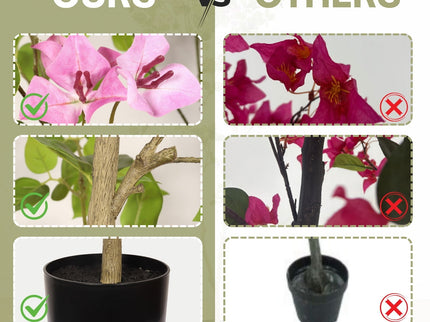 Artificial Bougainvillea Tree With Pot, Realistic Faux Flowering Plant Leaves And Blooms, Decor For Home Office - Green Leaves / Pink