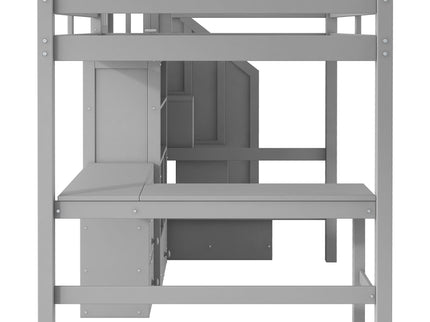 Loft Bed & L Shaped Desk, Drawers, Cabinet, And Storage Staircase