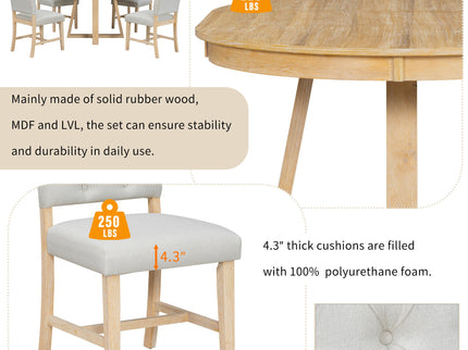 Dining Set With Leaf Round Table And 4 Upholstered Chairs