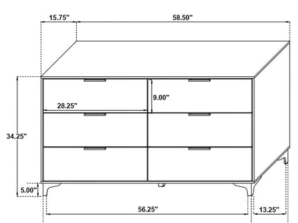 Karena - Rectangular 6 Drawer Dresser - White