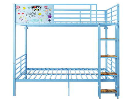 Bunk Bed, Convertible To 2 Separate Twin Size Beds & Full Length Guardrail & Ladder, No Box Spring Needed - Blue