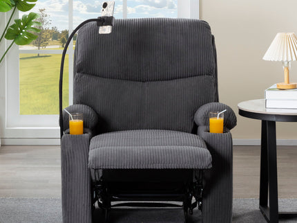 Adjustable Manual Recliner, Ergonomic Lounge Chair With Phone Holder And 2 Cup Holders