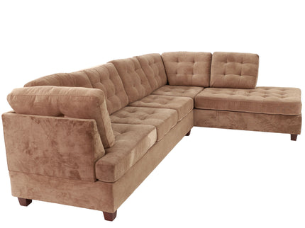 Truffle Waffle Suede Sectional Sofa With Tufted Cushions And Accent Pillows, Reversible Chaise - Neutral