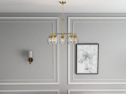 5 Lights Linear Arms With Chain Chandelier - Clear / Gold
