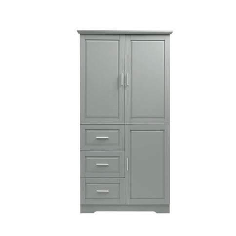Tall And Wide Storage Cabinet With Doors For Bathroom Or Office, 3 Drawers - Gray