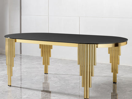 Oval Dining Table With Glass Top And Stainless Steel Base