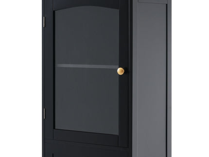 Tall Bathroom Storage Cabinet With Glass Doors, Free-Standing, Two Drawers, And Adjustable Shelves, Board, Painted Perfect For Displaying Your Favorite Items