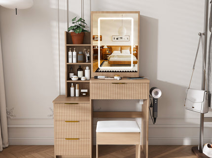 Modern Vanity Desk With 3 LED Lighting Modes, 4 Drawers