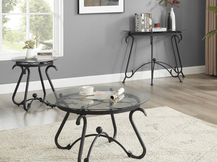 Tempered Glass Surface Console Table Coffee Table With Sturdy Construction For Living Room (Rustic) - Black