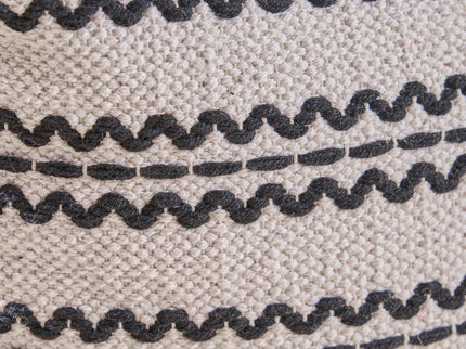 Lani - Handcrafted Fabric Pouf, Durable Cotton Square - Natural / Black